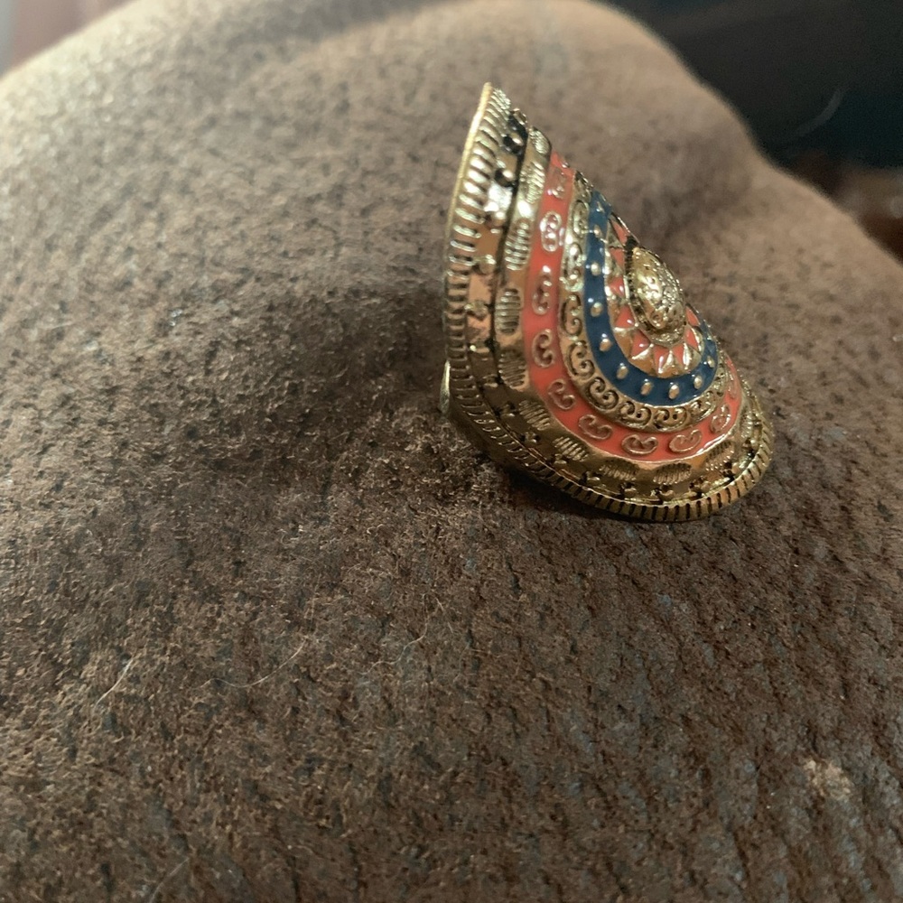 Aztec style chunky gold plated ring